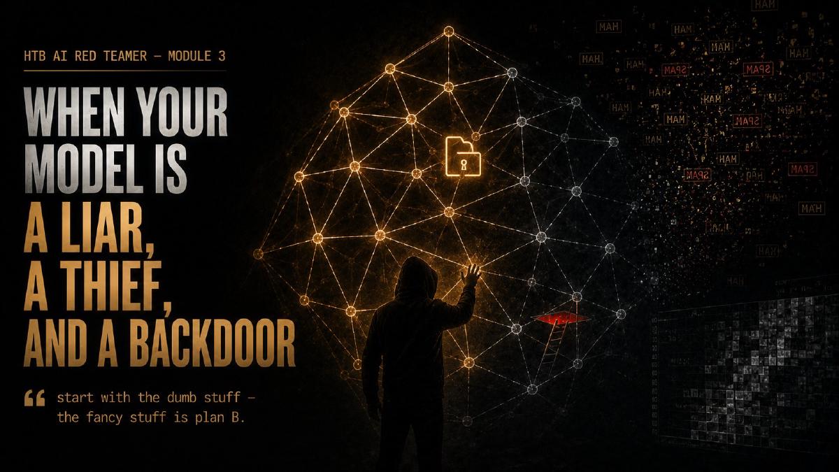 HTB AI Red Teamer — Module 3: when your model is a liar, a thief, and a backdoor
